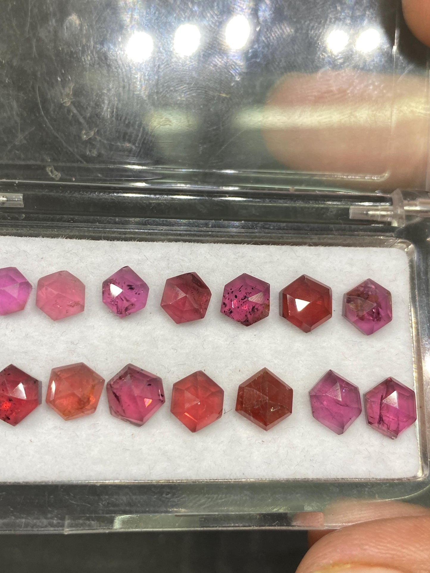 Gorgeous Rhodolite garnet hexagon step cuts Malaya aaa quality wt 19  cts pcs 14 size 5.8mm-6mm  Rhodolite garnet stepcut hexagons