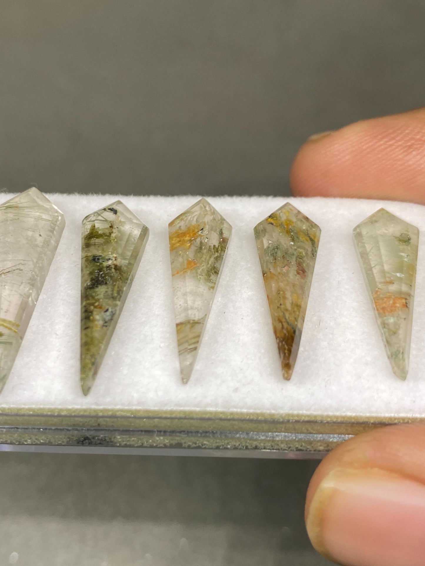 Gorgeous Rutile green garden rutile  stepcut kite pcs 5 wt 19 carats size 21x7mm-23x7mm  geometric stepcut flatback gems