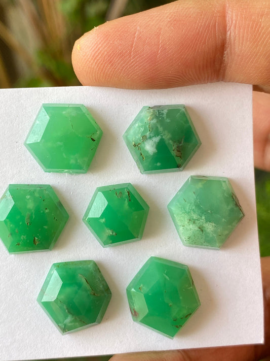 Stunning chrysoprase hexagon stepcut wholesale lot Pcs 7 weight 43 carats size 12x11-13.5x11mm chrysoprase stepcut