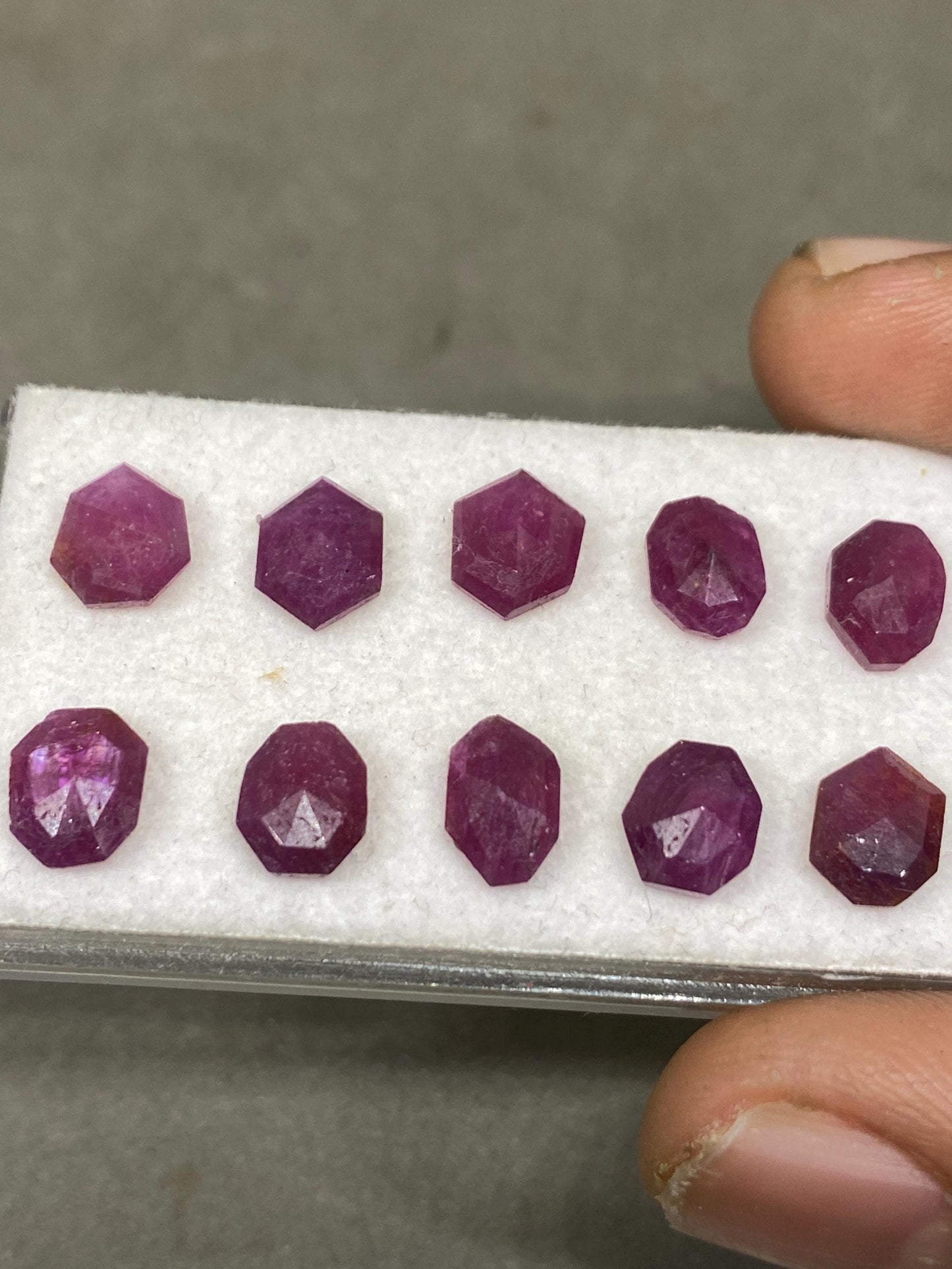 Mesmerising rare natural unheated untreated ruby mozambique flat cut geometric pcs 10 wt 14.60 cts  size 7.9x6-8x7mm  ruby mozambique mines