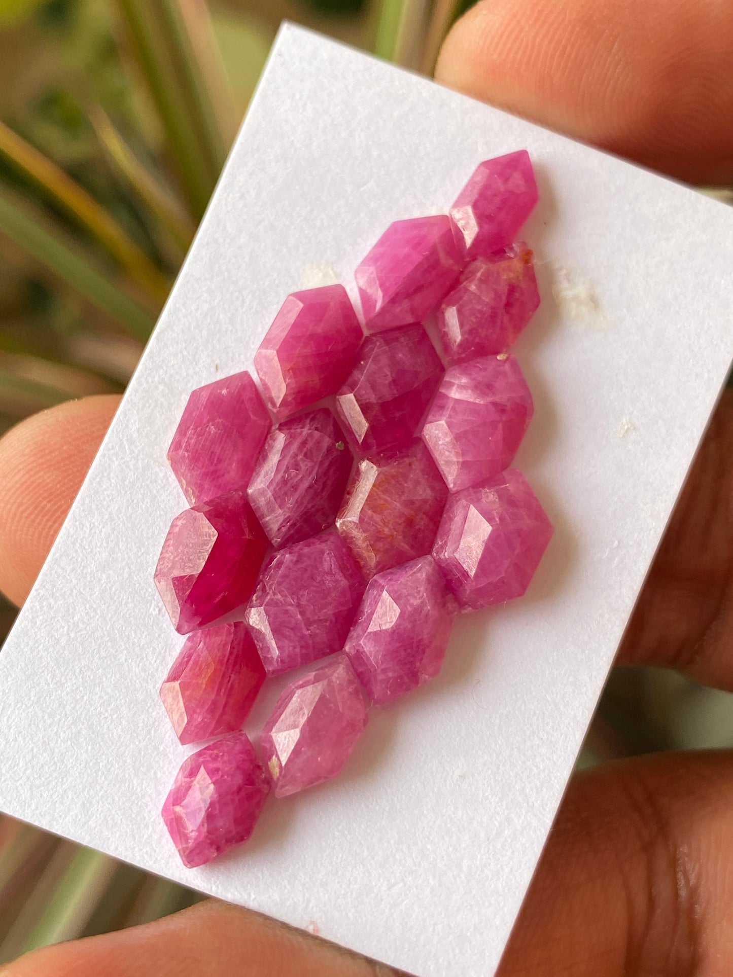 Rare natural ruby hexagon step cuts mozambique mines weight 32 carats pcs 16 size 8.7x5.7mm-10.3x7.1mm ruby hexagon flatbacks