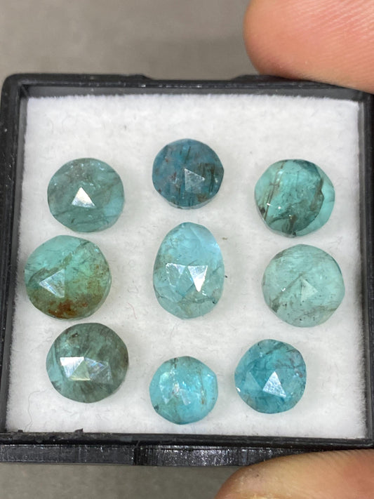 Lovely Blue green apatite rosecut wholesale lot weight 17 cts pcs 9 rosecut blue apatite flats size 6mm-8mm apatite rosecut