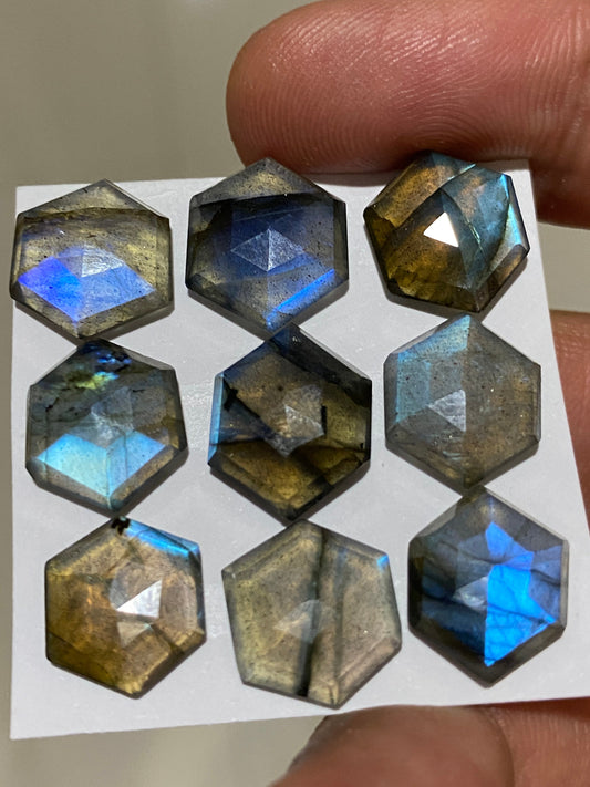 Stunning Rare beautiful labradorite  hexagon wholesale lot weight 40 cts size 12x10mm-15x11mm pcs 9 labradorite hexagon