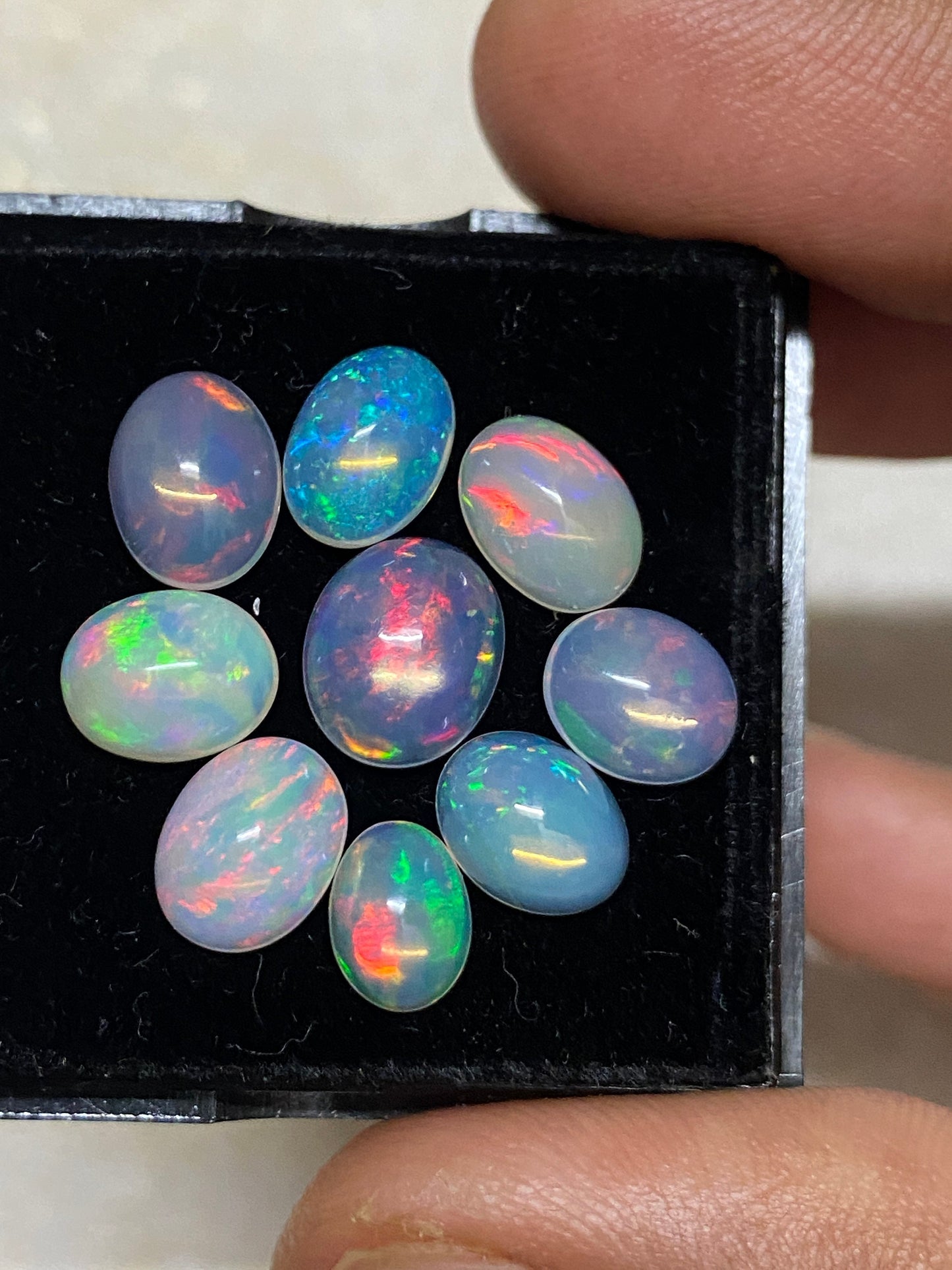 Beautiful Fire opal cabochons lot size 8x6-10x8mm wt 8.45 carats pcs 9 opal cabochon fire opal  aaa quality fire opals cabochons