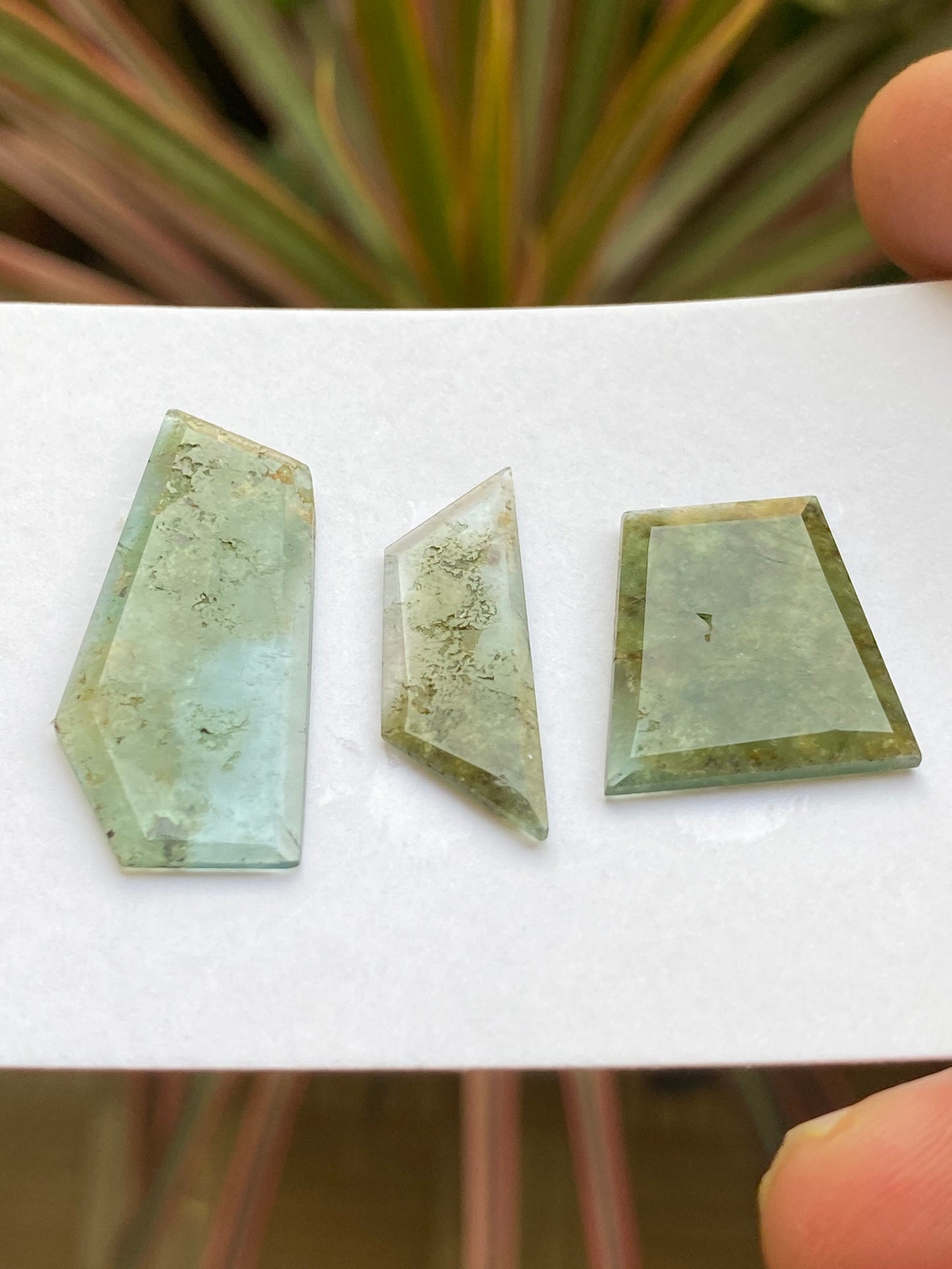 Rare Natural blue green tourmaline geometric design big size wt 43.50 carats pcs 3 pointed faceted flats fine quality tourmaline flats