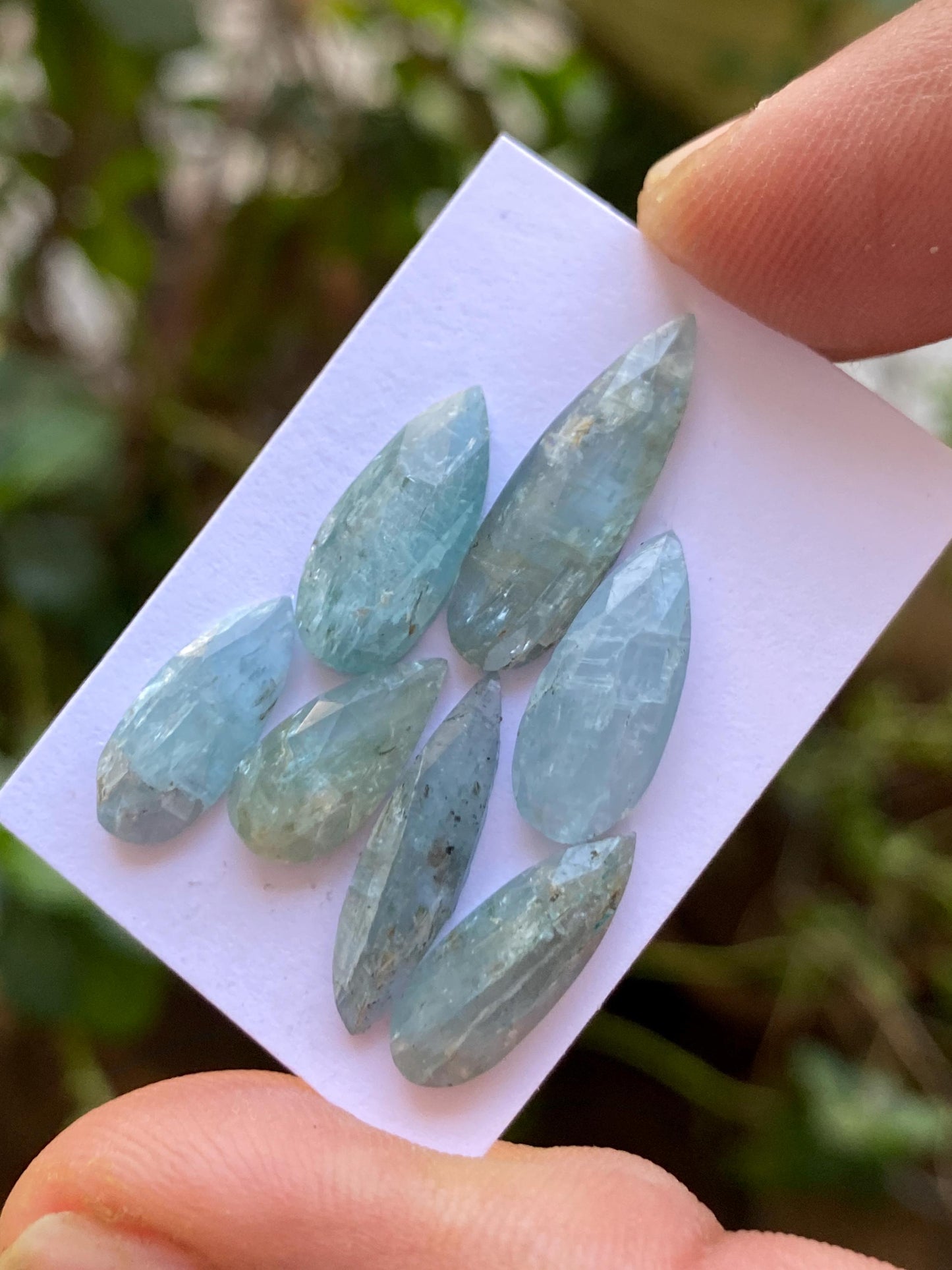 Lovely rare aqua color kyanite rosecut pear shape amazing quality lovely color weight 24.50 carats pieces 7 size 13.3x6-21x6mm rosecut gems