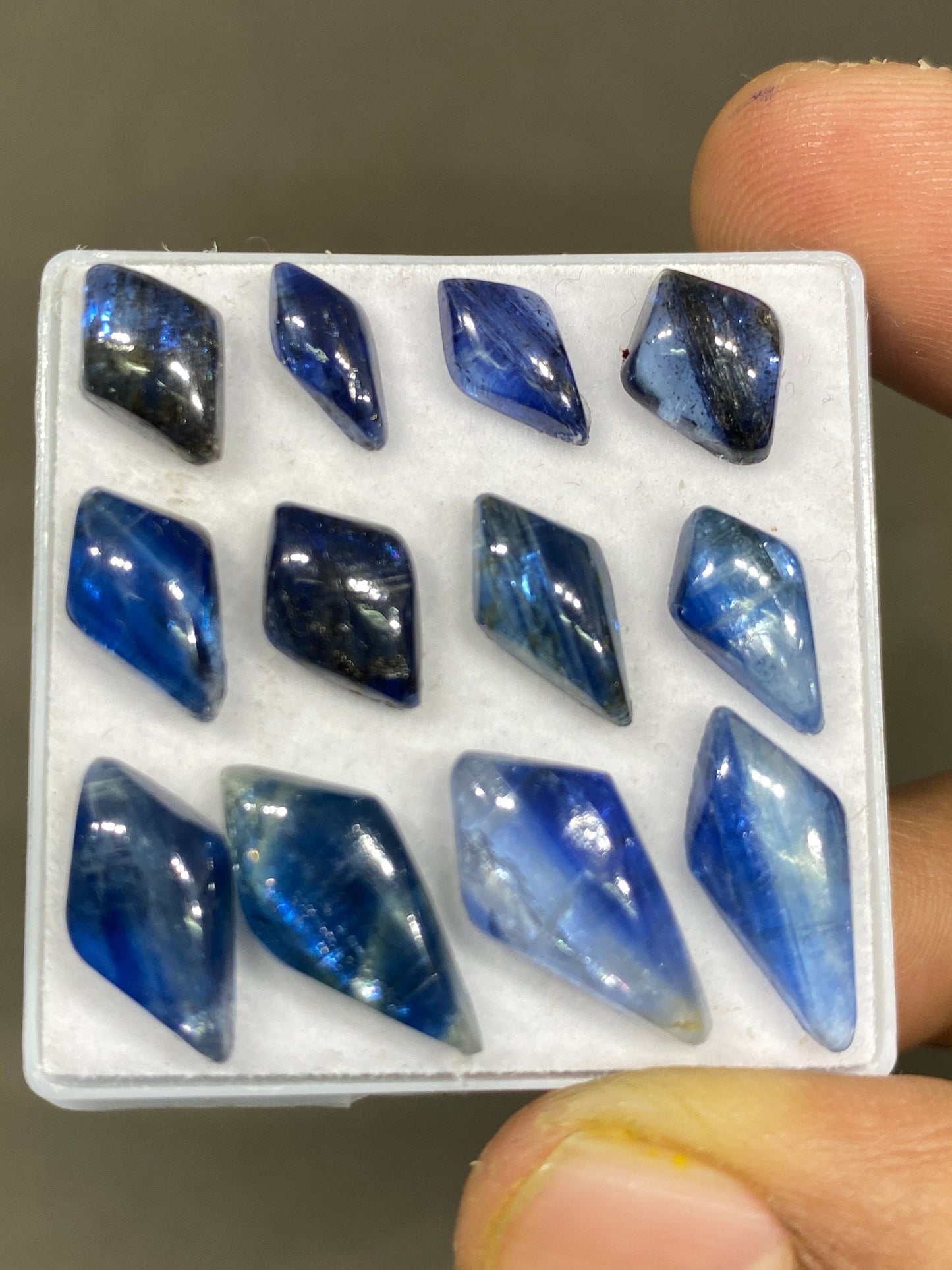 Stunning rare blue kyanite geometric kite fine quality wt 36 cts size 10x5.6mm-17.5x8.6mm pcs 12 blue kyanite kite cabochons smooth polished