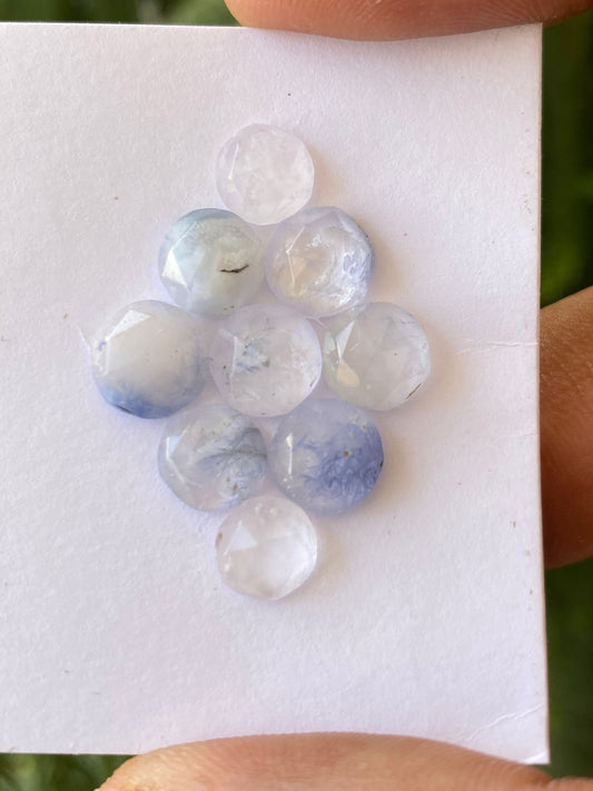 Cute rare Dumortierite in quartz rosecut pcs 9 Wt 15 cts size 7.5-8.3mm Brazilian mines dumortierite cabochons flatback rosecut