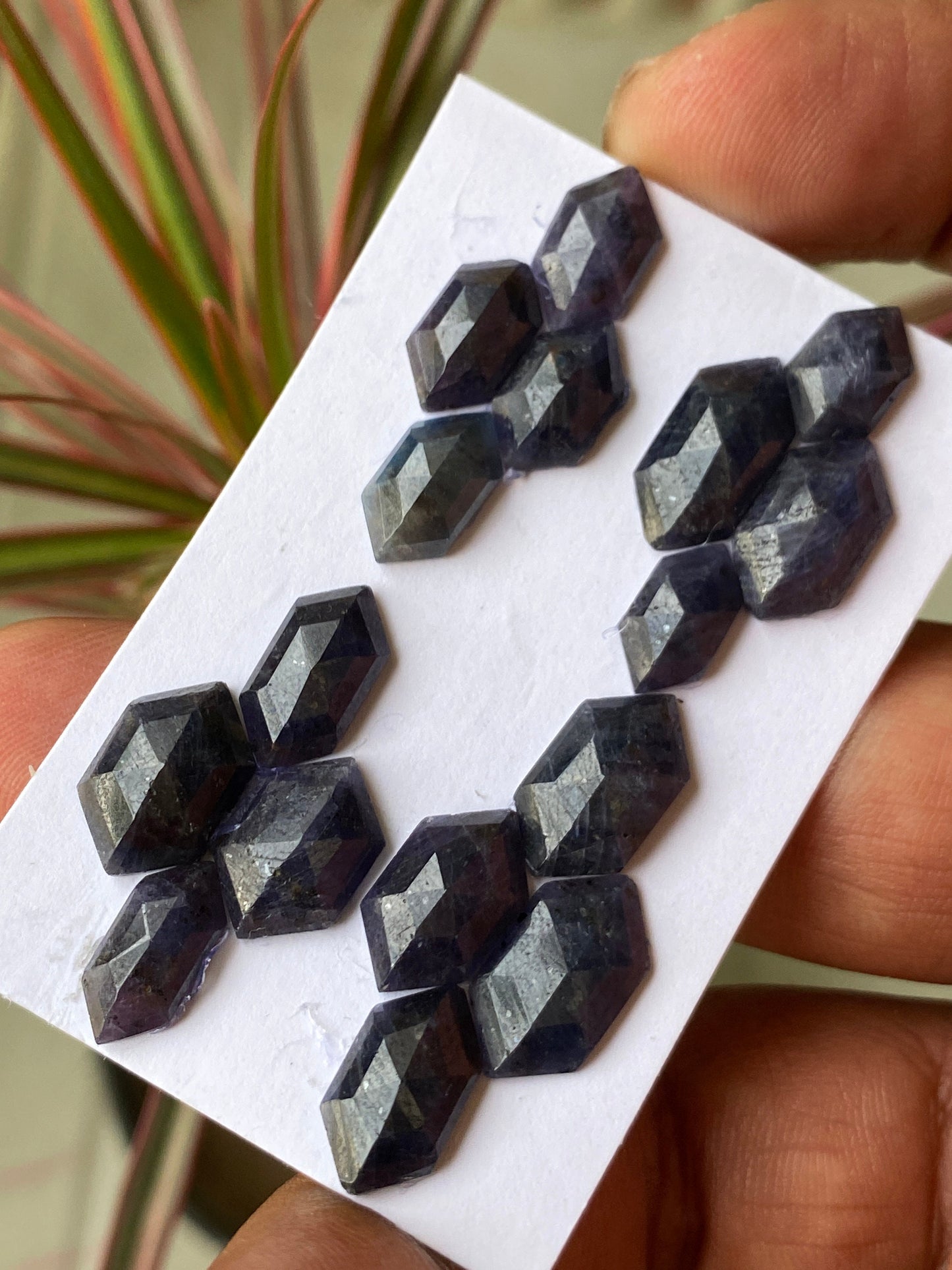 Wow Rare dark blue purple sapphire hexagon step cuts  wt 56 cts pcs 16 size 11x7.8mm-14.5x8.3mm blue sapphire stepcut hexagon flatbacks