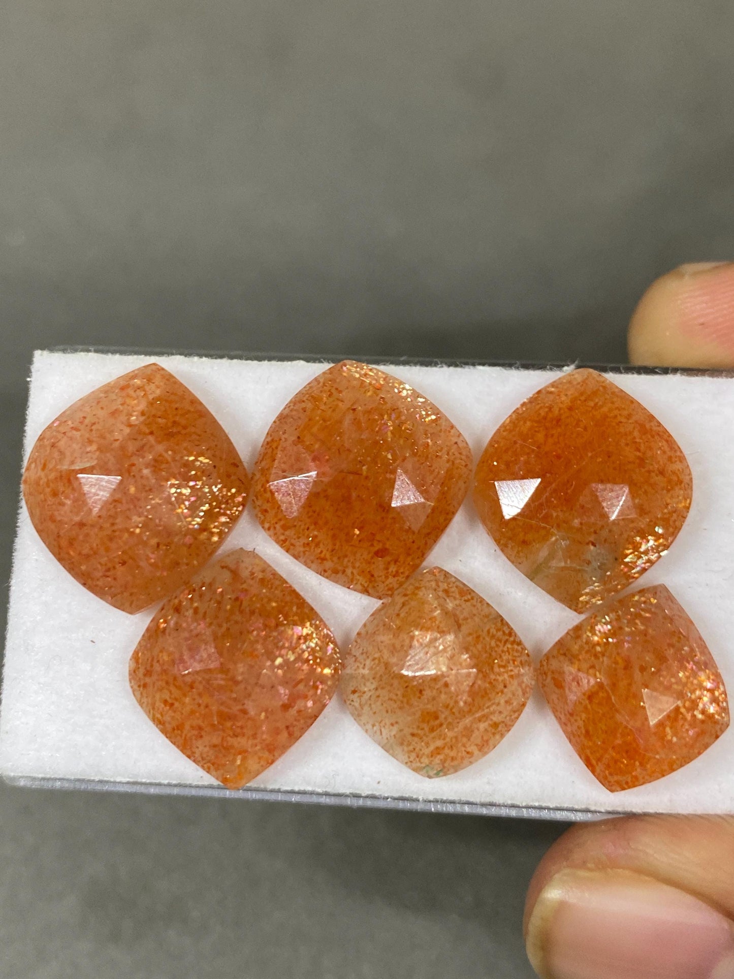 Fascinating rare sunstone orange confetti quartz  rosecuts wt 33 carats pcs 6 size 13x12-17x14mm sunstone rosecut fancy leaf flatback gems