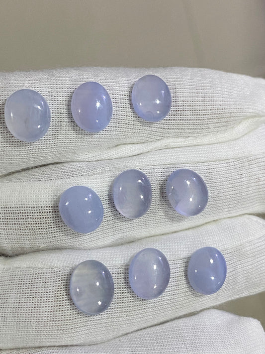 Purple lavender chalcedony cabochons ovalish pcs 9 weight 33 carats size 11x9-12x10mm chalcedony smooth cabochons ot