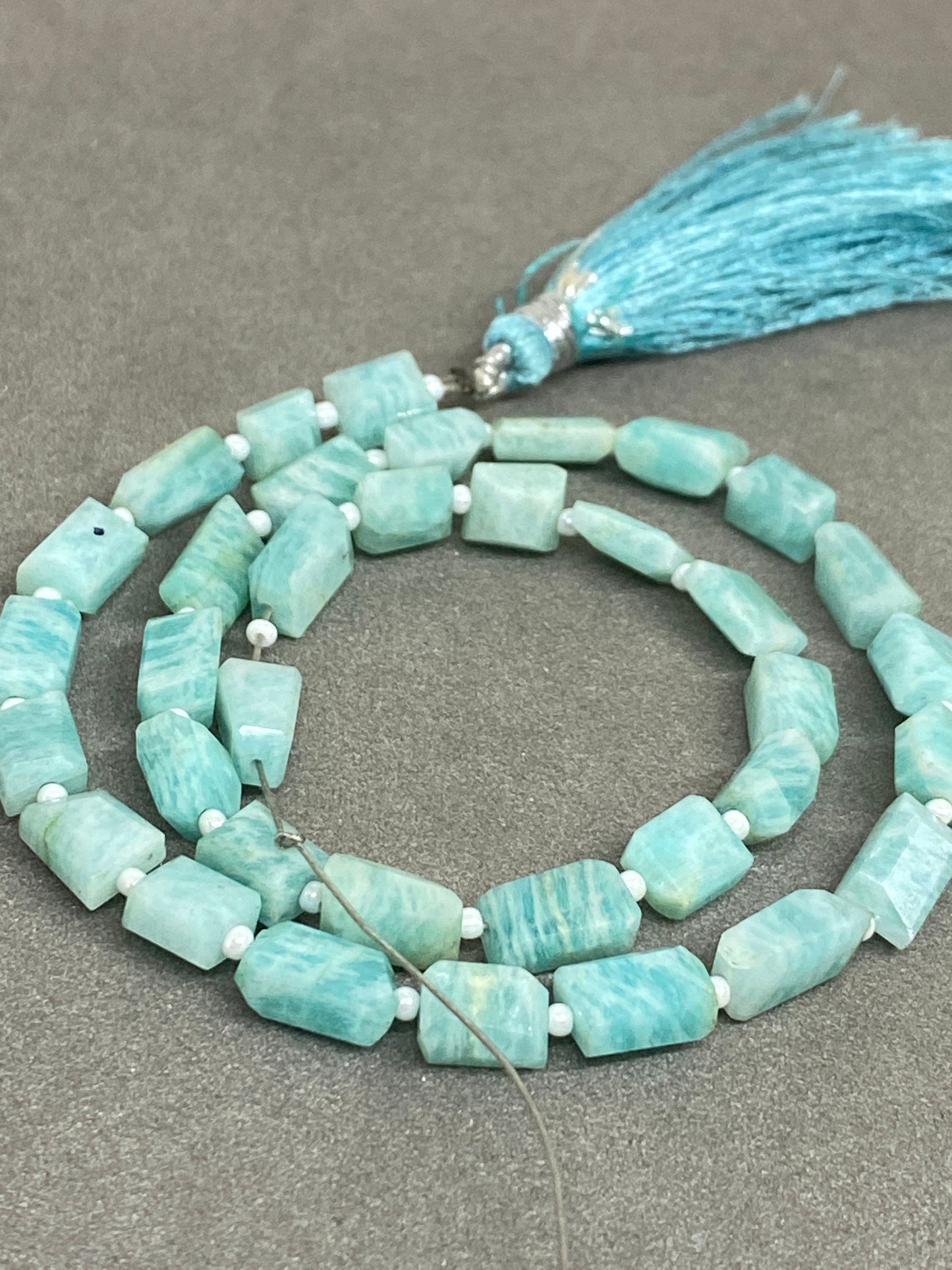 Natural Amazonite faceted geometric nuggets strand 13.5 inches size 6mm-10x5mm Faceted amazonite nuggets tumble