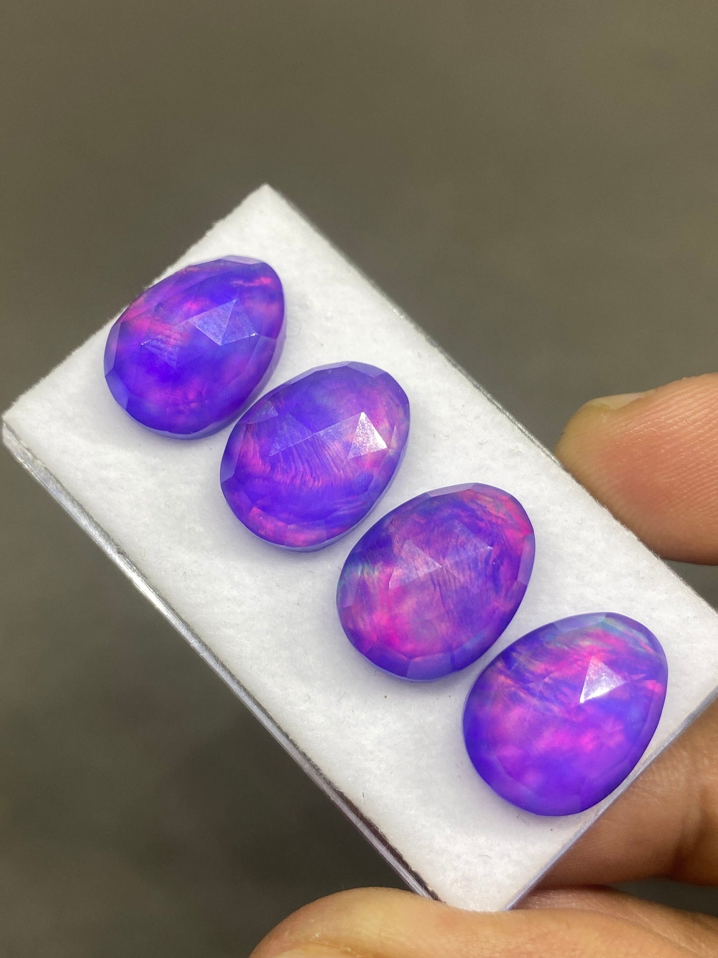 Amazing Purple fire aurora opal n crystal doublet freeform rosecut pcs 4 wt 33 carats size 16x12mm ring pendant earring auroral opal rosecut