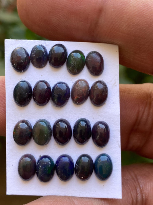 Black opal (smoked) Natural Fire opal cabochons lot size wt 9.80 cts size 7x5mm pcs 20 opal cabochon aaa quality fire black opals cabochons