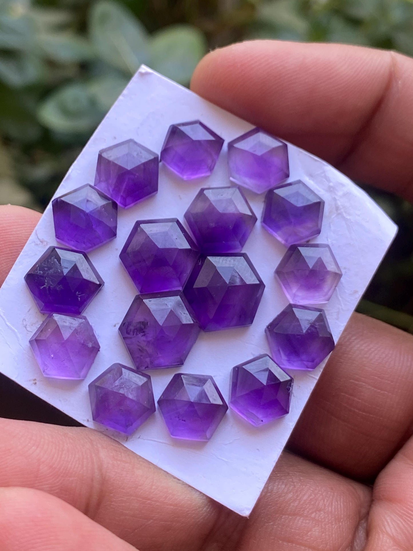 Stunning amethyst hexagon stepcut gems weight 48 carats pcs 16 size 9.8x8mm-12x10mm amethyst hexagon stepcut gems