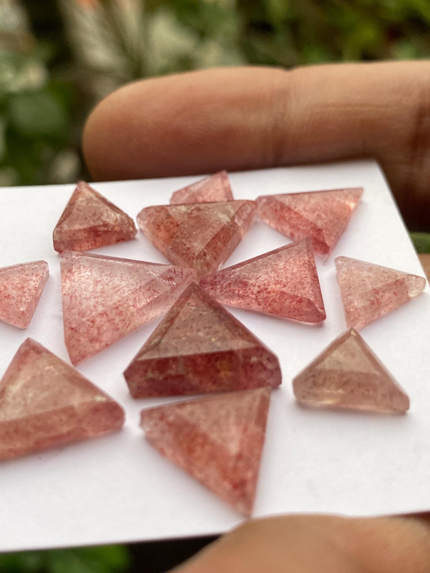 Stunning strawberry quartz triangle step cut  Pcs 12 weight 37.60 carats size 8.2x7.8mm-14.2x13.7mm strawberry quartz rosecut lot