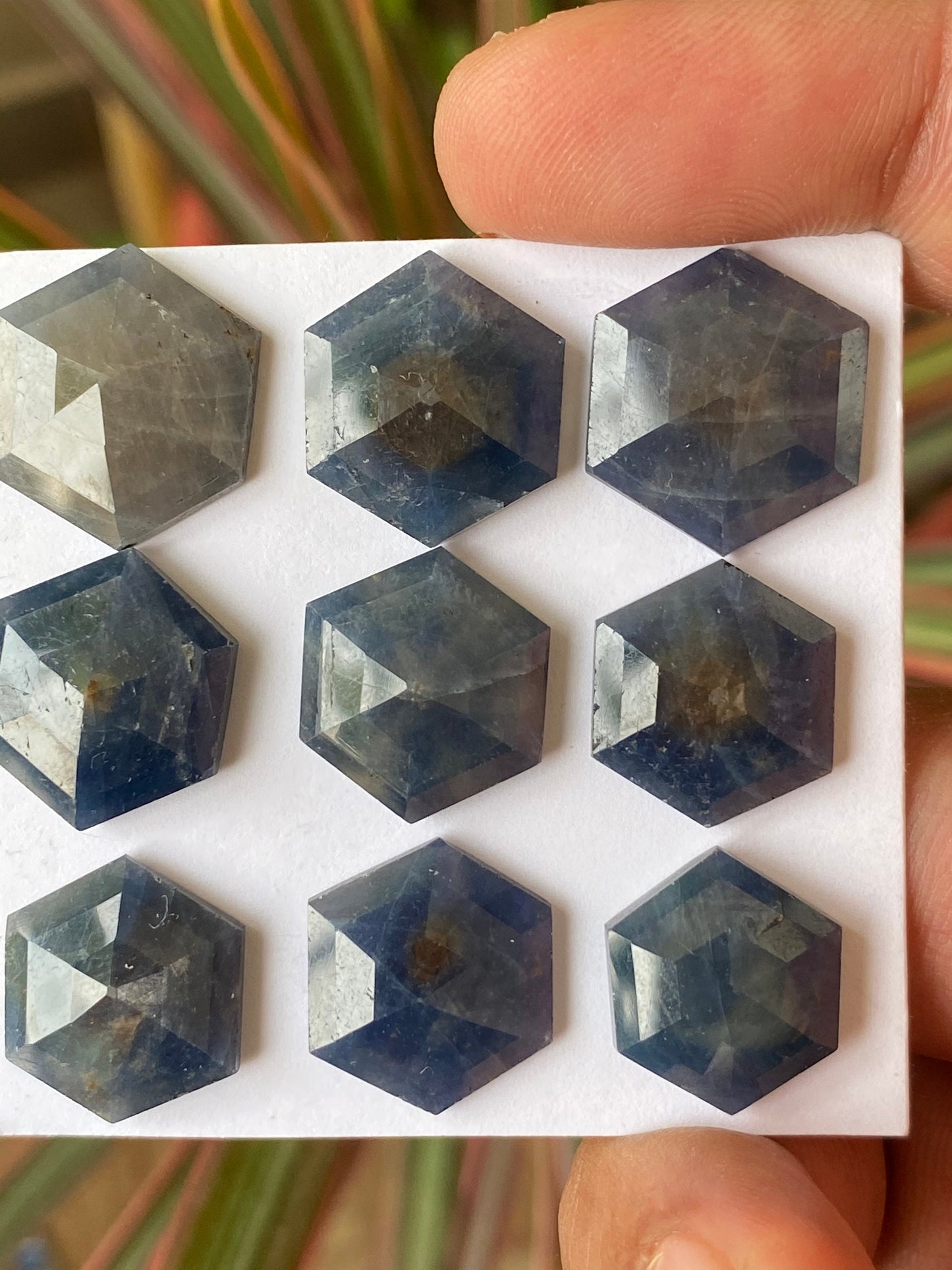 Fascinating Rare blue sapphire hexagon step cuts watermelon wt 94 cts pcs 9 size 15.5x13.5mm-18x16mm blue sapphire stepcut hexagon flatbacks