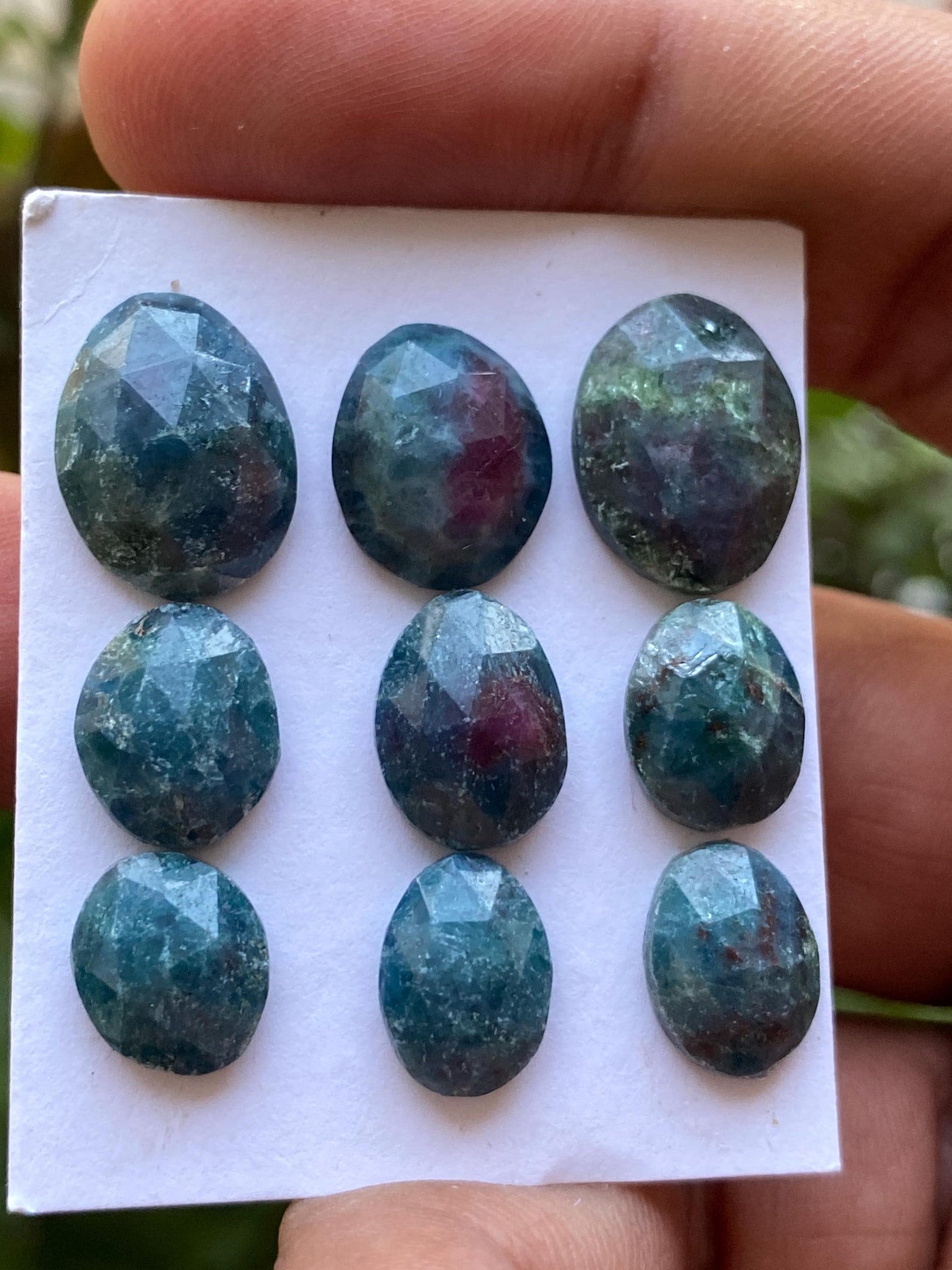 Very cute  rare natural ruby fuschite rosecut ovalish lot  pcs 9 wt 46 cts size 10x8-15x11.6mm unheated untreated ruby rosecut