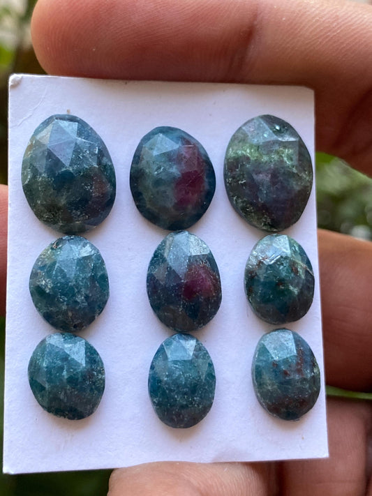 Very cute  rare natural ruby fuschite rosecut ovalish lot  pcs 9 wt 46 cts size 10x8-15x11.6mm unheated untreated ruby rosecut