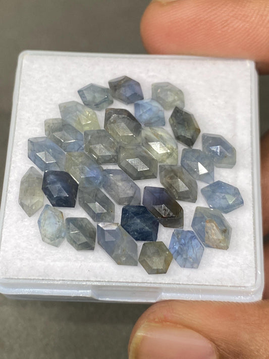 Stunning rare blue grey sapphire rosecut parti sapphire blue  bi color sapphire hexagon pcs 29 wt 28 cts size 5x4mm-9x4mm rosecut sapphire