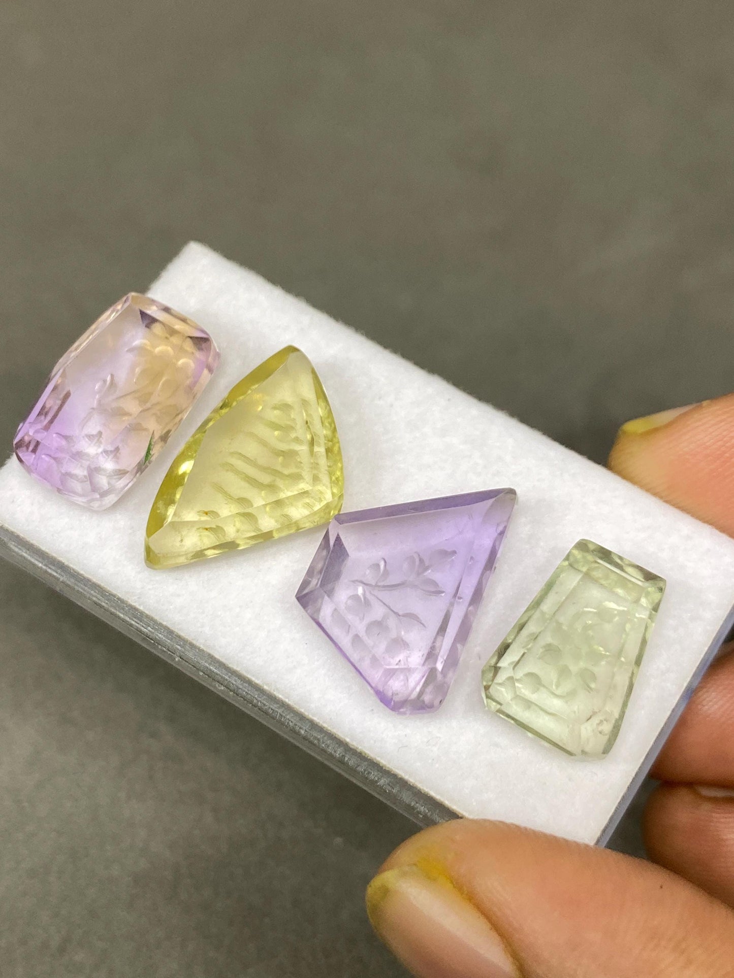 Mesmerising AAA Ametrine lemon quartz green amethyst intaglio carving cutstones wt 35 carats pcs 4 good size 14x10-20x13mm gemstone carving