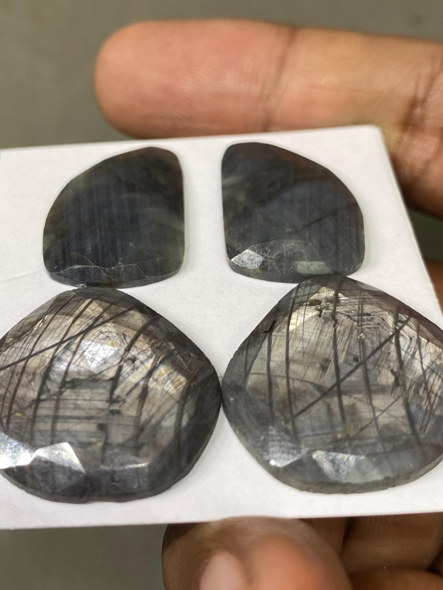 Stunning  rare fancy shape huge sheen silver brown sapphire matched pair pcs 4 wt 85 cts size 23x16-25x14mm   sheen sapphire rosecut pair