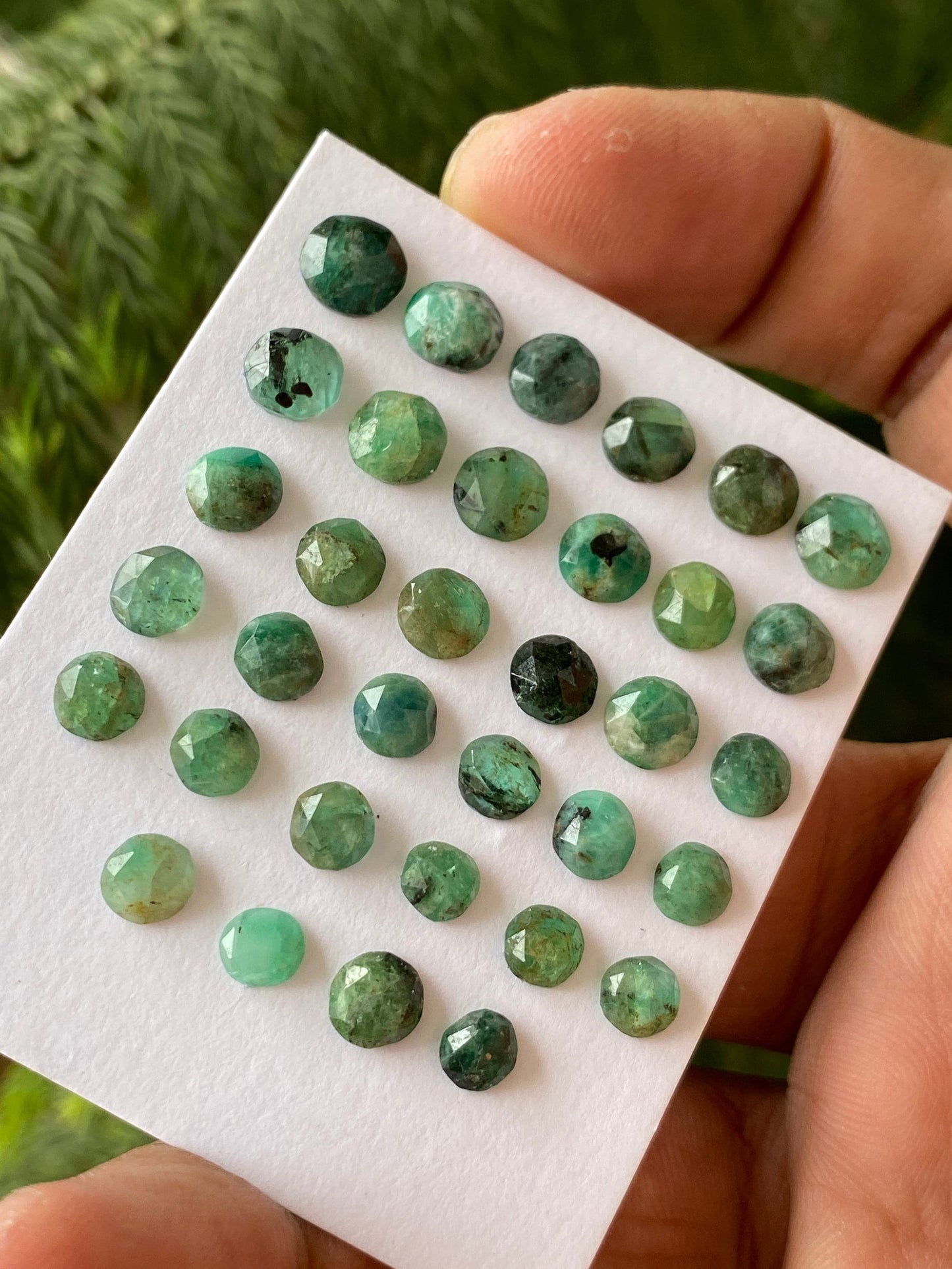 Vivacious rare Emerald round rosecut medium quality  wt 24 cts size 5.2mm-7.4mm Pcs 34 natural emerald rosecut good color beautiful