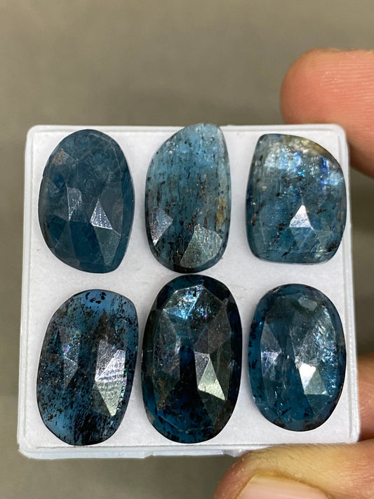 Gorgeous rare moss teal  blue kyanite rosecut freeform fine quality lovely color wt 62 cts pcs 6 good size 17x11-19x12mm rosecut kyanite