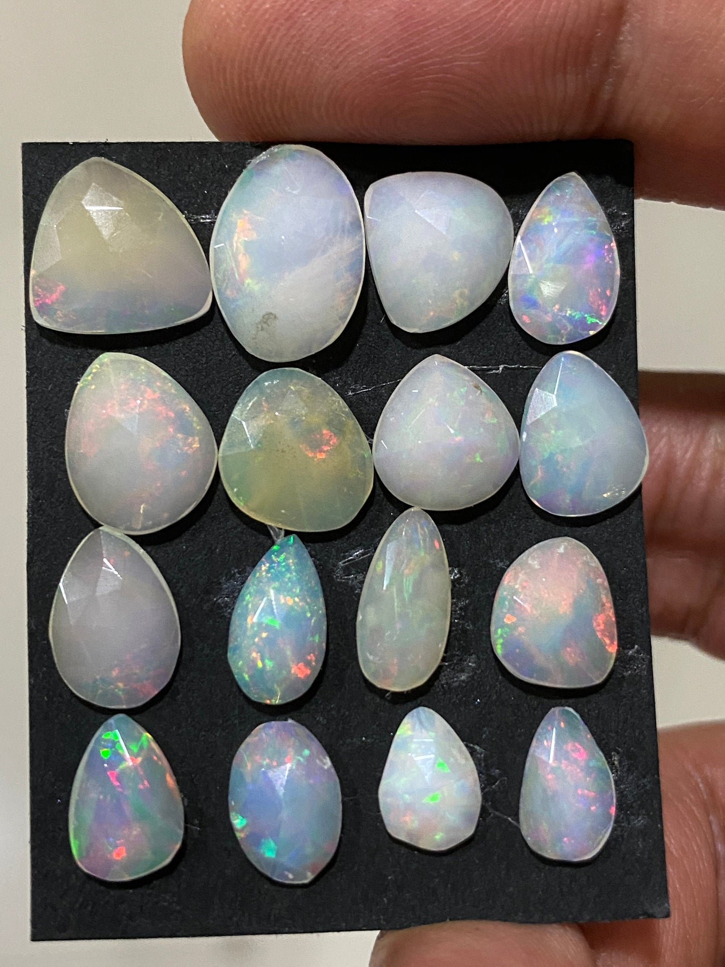 Nice white base medium quality low multi fire Ethiopian mines opal rosecut wt 17.5 cts pcs size 8.5x6mm-13.5x10mm  fire opal rosecut