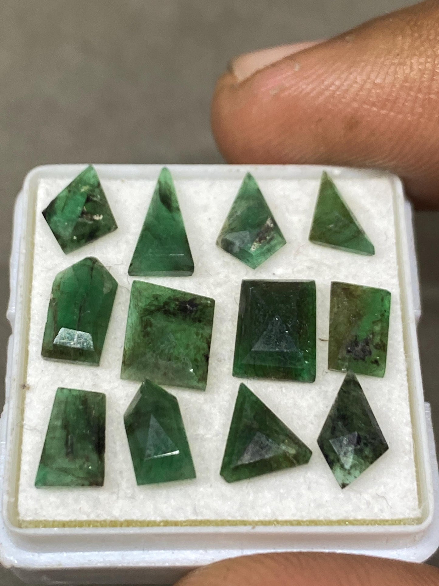 Dazzling Natural Emerald geometric cut small size natural Emerald Step cut geometric wt 5.90 cts pcs 12 size 6.5x5-7x6mm emerald rosecut