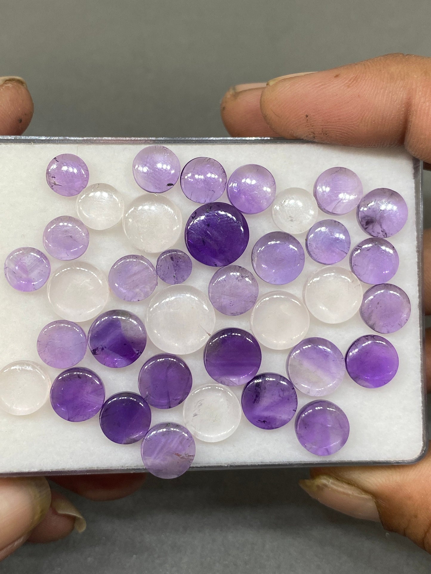 Eye catching fine quality amethyst rose quartz coin shape flat cabochons weight 88 carats size 6mm-12mm pcs 36 buttons smooth polished