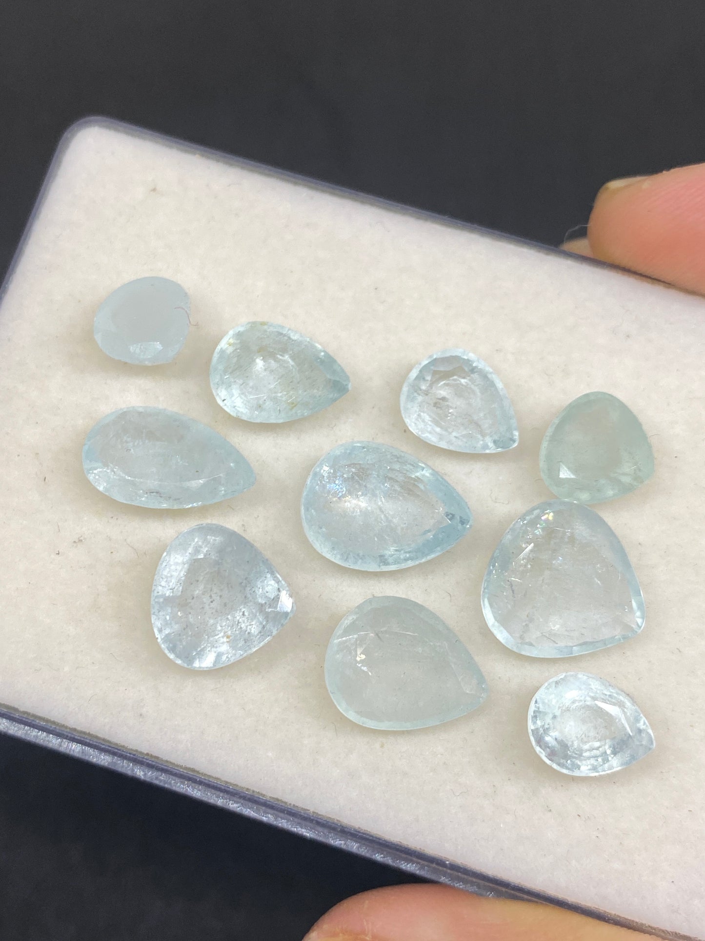 Rare Aquamarine faceted cuts faceted pears hearts aquamarine faceted cutstones pcs 10 wt 43 carats size 9mm-15x9mm aquamarine cut