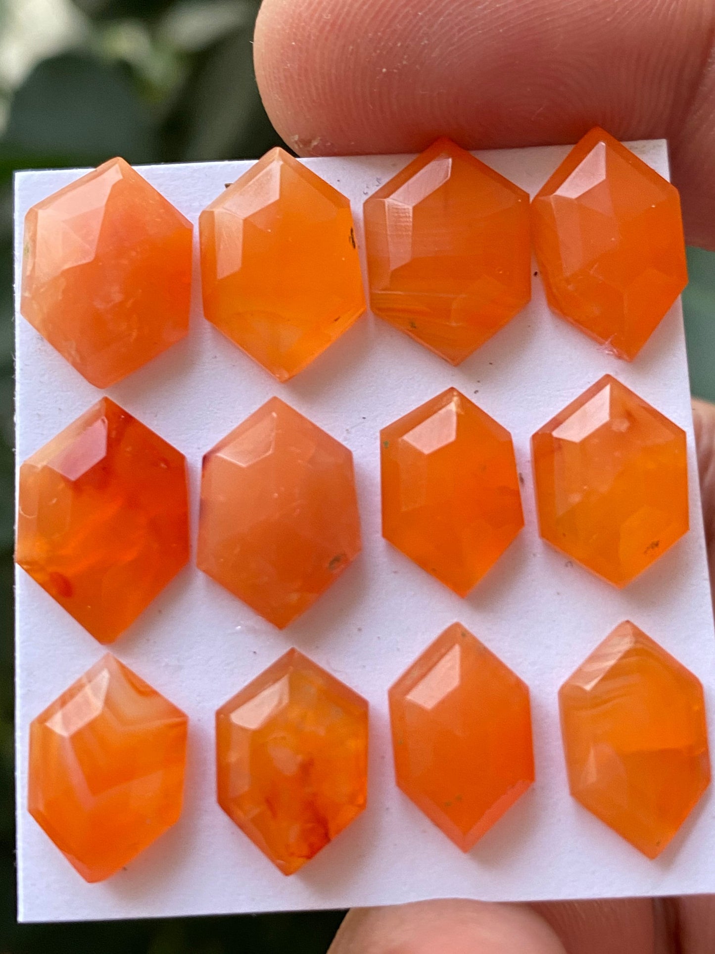 Beautiful carnelian hexagon step cuts wt 39 carats  pcs 12 size 10.2x8.7mm-14.4x-10.2mm Carnelian  stepcut hexagons