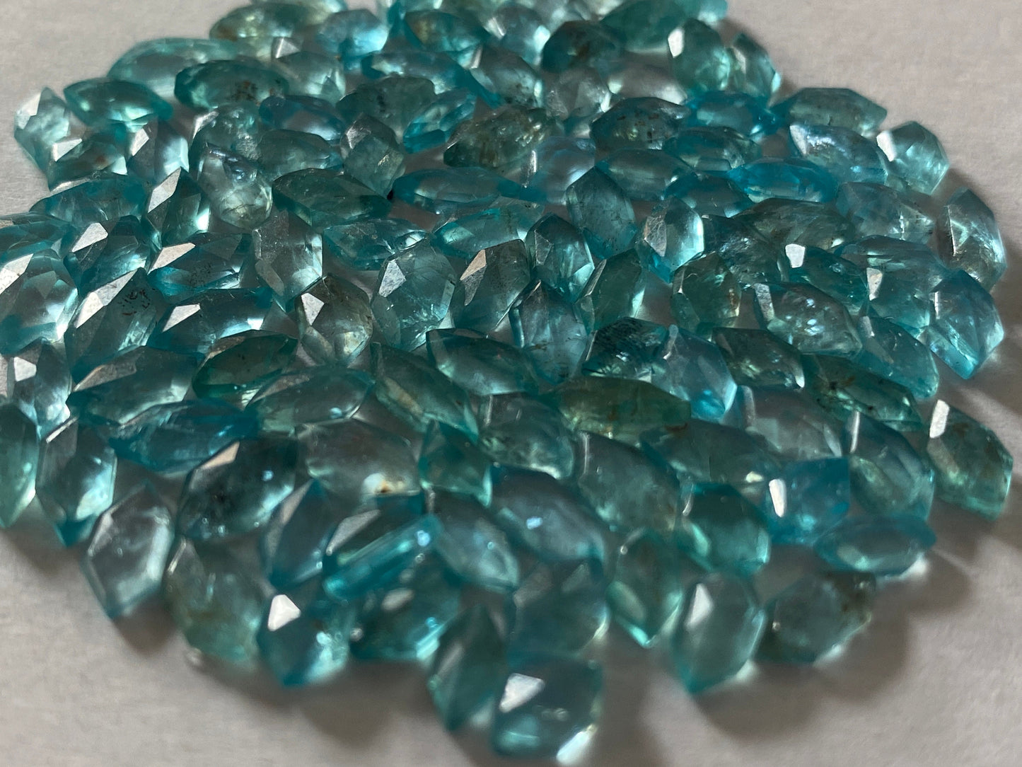 Fabulous Blue green apatite hexagon stepcut wholesale blue apatite flats size 5x3mm-7x4mm apatite rosecut pieces with *inclusions*