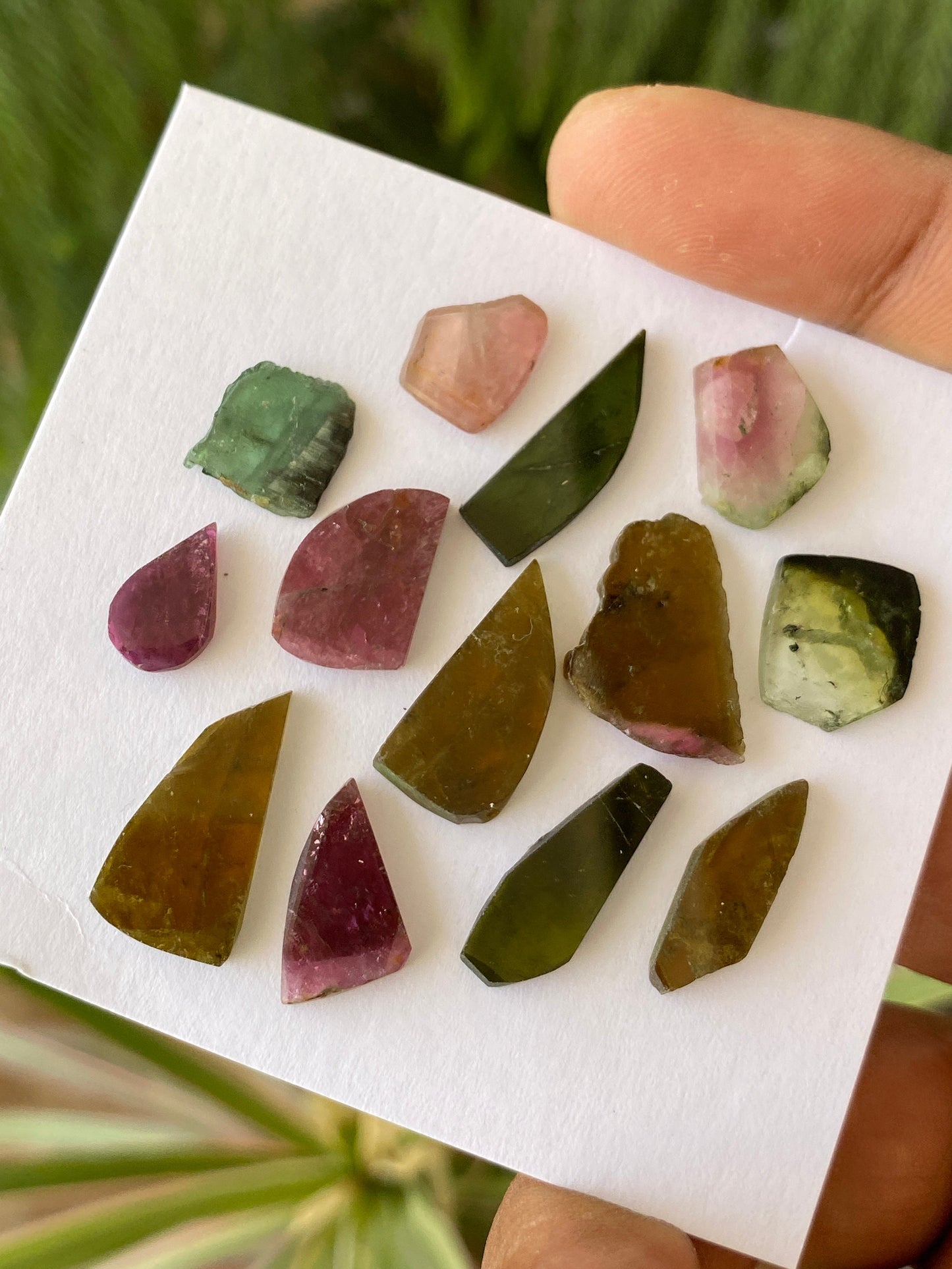 Fabulous Watermelon multi tourmaline geometric cut flats lot fine quality wt 44 cts size 12x7mm-20x10mm pcs 13 natural tourmaline geometric