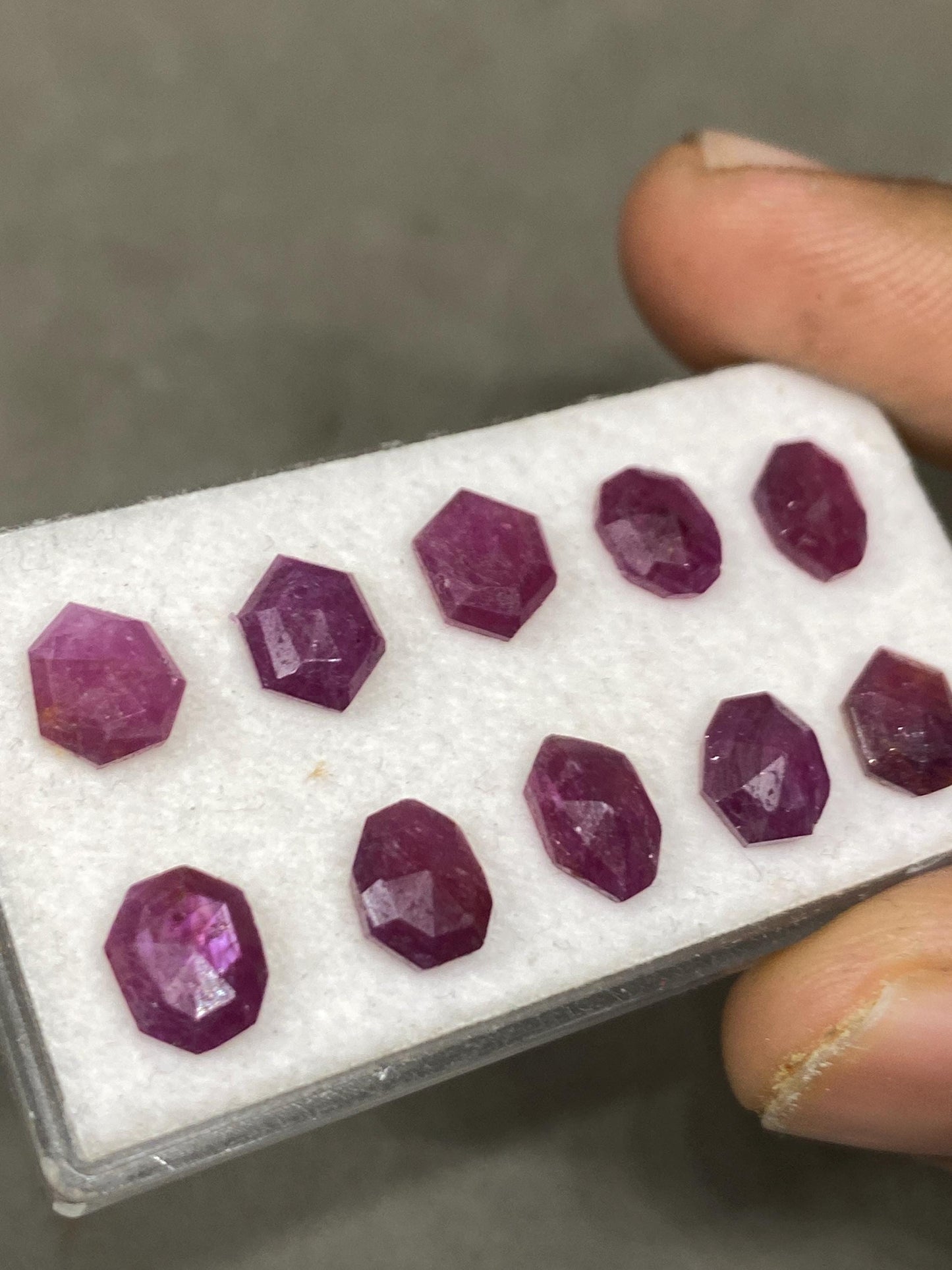 Mesmerising rare natural unheated untreated ruby mozambique flat cut geometric pcs 10 wt 14.60 cts  size 7.9x6-8x7mm  ruby mozambique mines