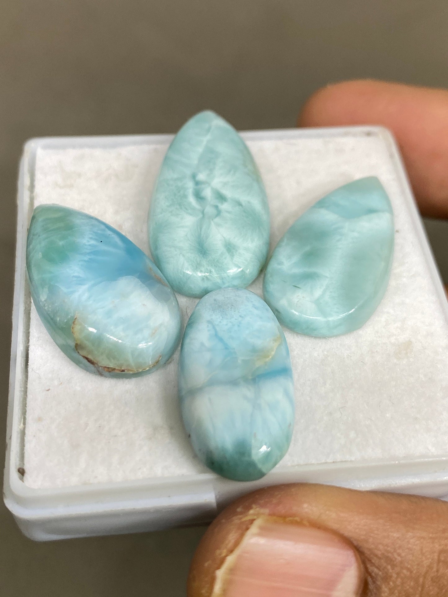 High grade Larimar cabochons smooth polished pcs 4 pendant supply  wt 63 carats size natural Larimar cabochons fancy shape