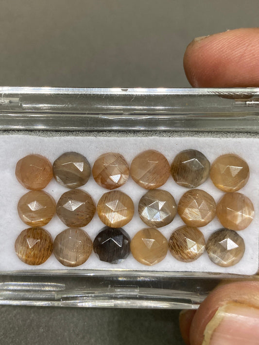 Gorgeous rare  rainbow lattice rutile moonstone round rose cut wt 32.30 cts pcs 18 size 8mm approx rutile rainbow lattice rutile moonstone