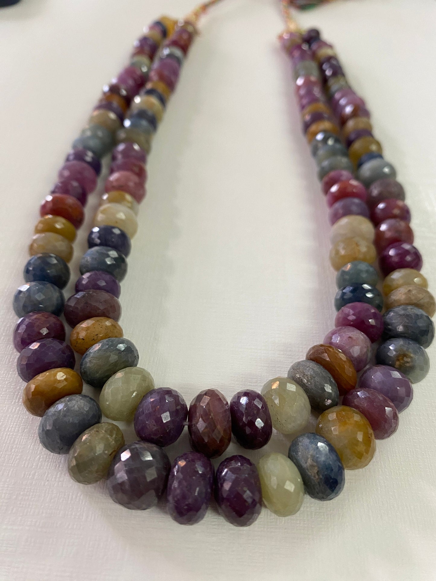 Rare Multi Sapphire Beads Handmade Facetet  Rondelles  two strand necklace Huge Big Size 9mm-13.8mm Necklace Good Quality wt 1400 carats