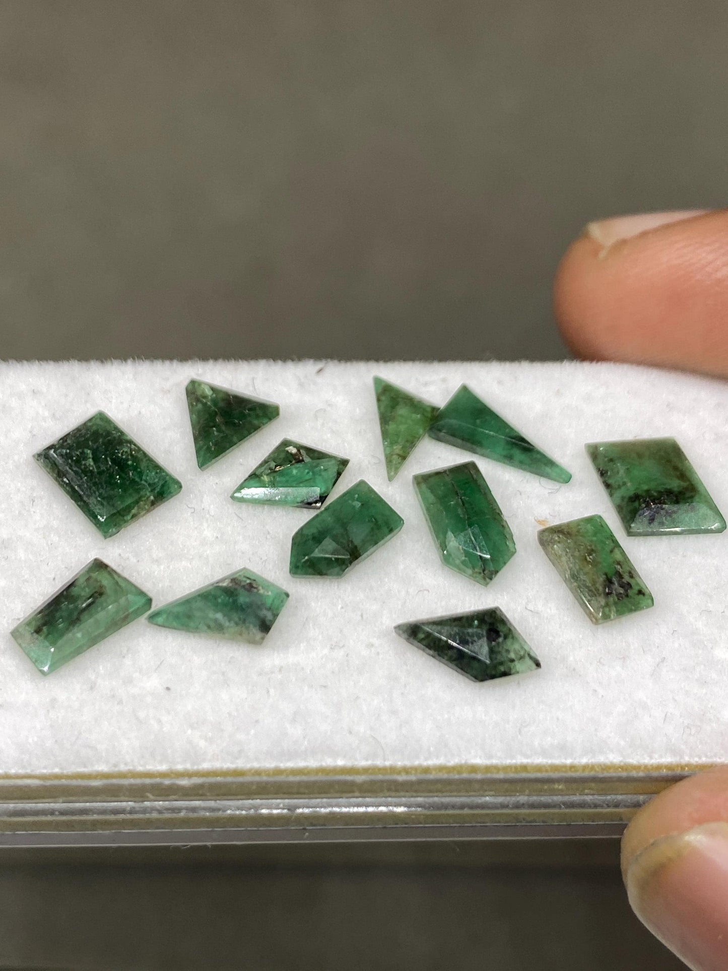 Natural Emerald geometric cut size weight carats natural Emerald Step cut geometric pcs 12 wholesale lot