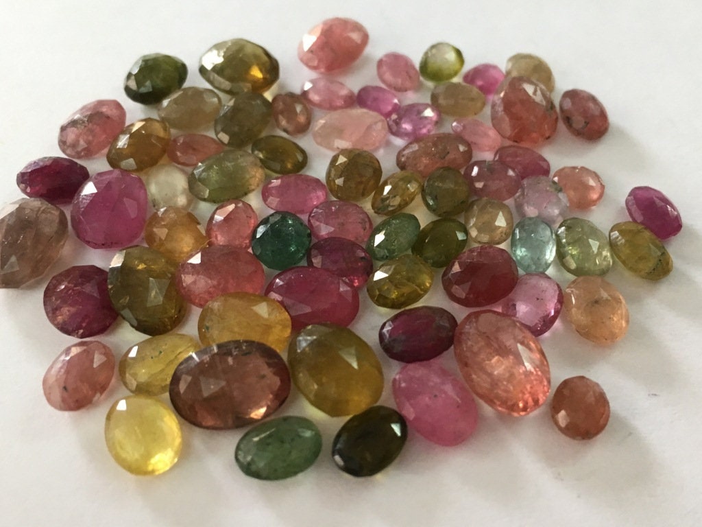 Beautiful colorful Tourmaline oval nuggets faceted size 6x5mm to 10x7.3mm natural colorful  watermelon tourmaline wholesale lot wt 77.50 cts