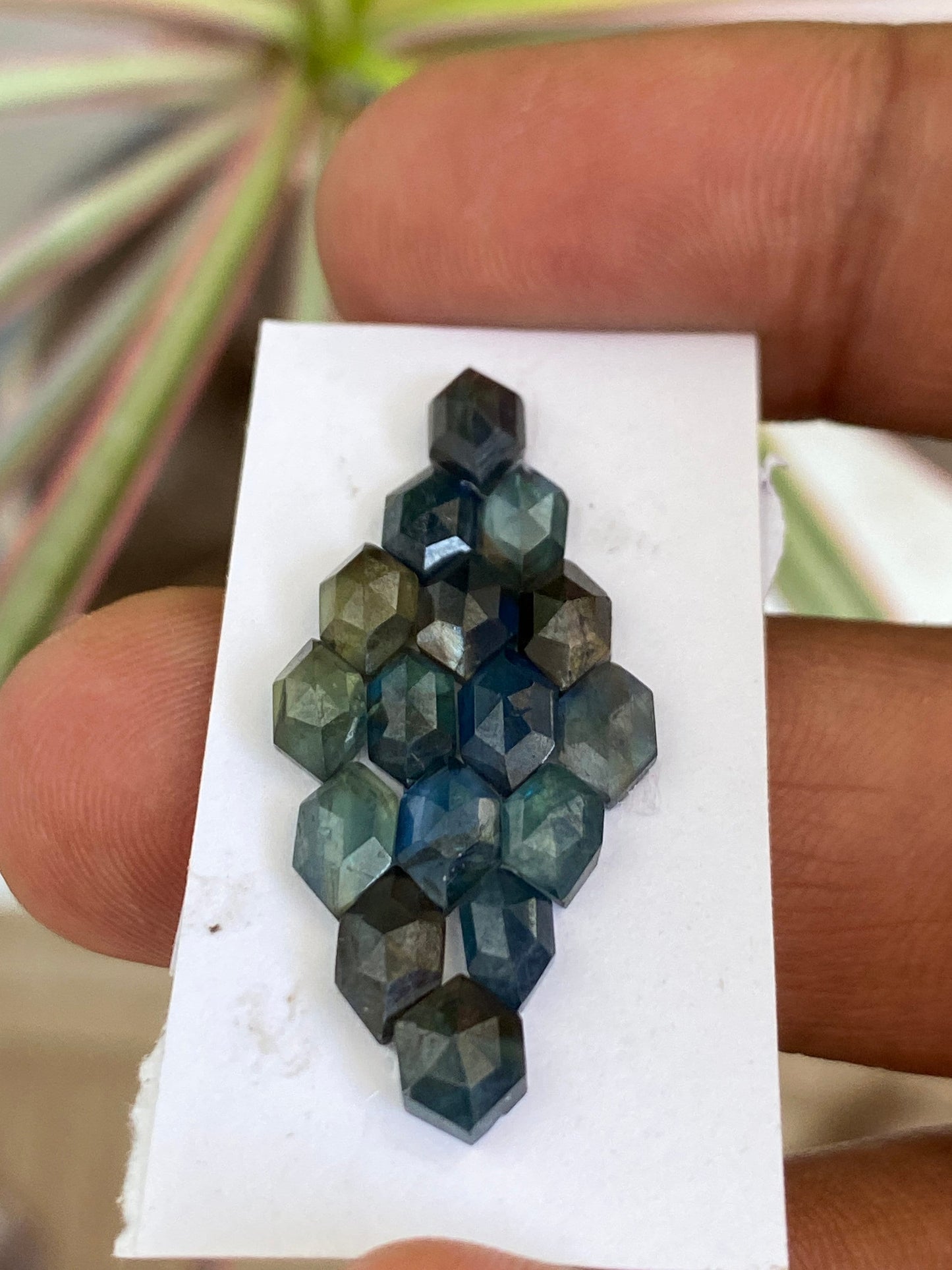 Fabulous rare blue sapphire rosecut parti sapphire blue green bi color sapphire hexagon pcs 16 wt 13 carats size 6x4-8x4mm rosecut sapphire