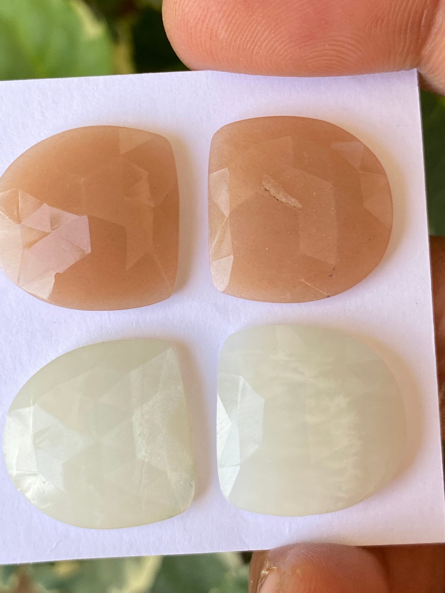 Lovely white and peach moonstone rosecut matched pair wholesale lot wt 54 carats  size 19.5x19.3mm-19.8x19.2mm pcs 4 moonstone rosecut