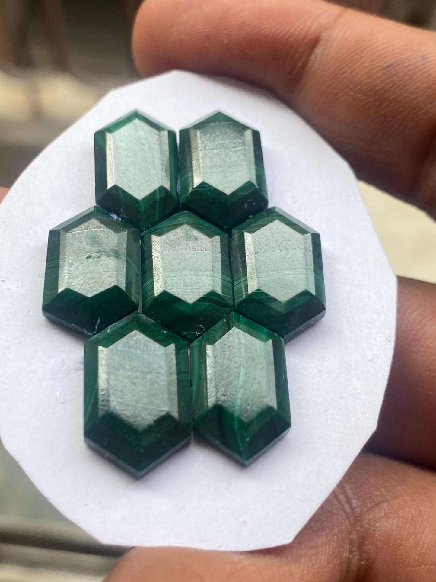 Malachite hexagon tablet cut mirror wholesale lot weight 68 carats pcs 7 size 18x10mm flatback gems malachite hexagon