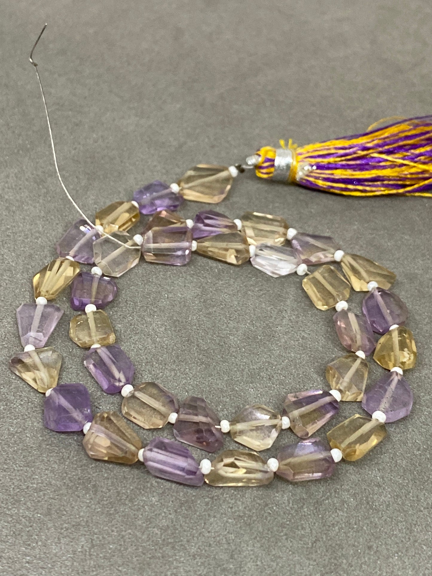 Natural ametrine faceted geometric nuggets strand 14 inches pcs 35 wt 68 carats size 8mm-11x7mm Faceted ametrine nuggets tumble briolette