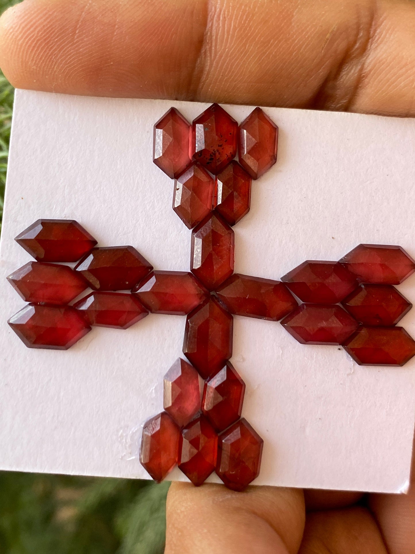 Vivacious  Red garnet hexagon step cuts aaa quality wt 34.55 cts pcs 24 size 9.3x5-11.5x5.5mm red  garnet stepcut hexagons