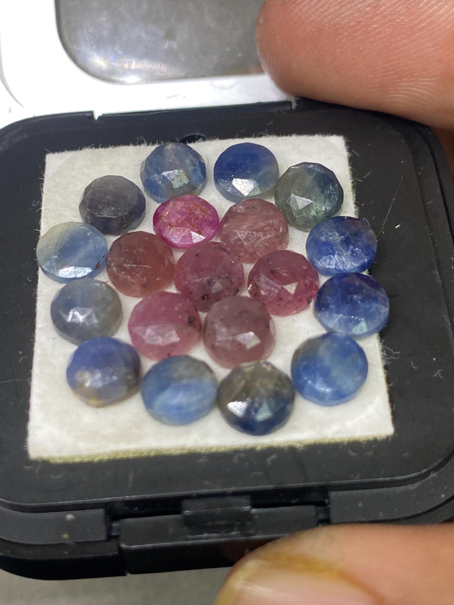 Delightful set of  rare multi red blue  sapphire round rosecut weight  carats size  pcs 19 natural sapphire unheated untreated sapphire