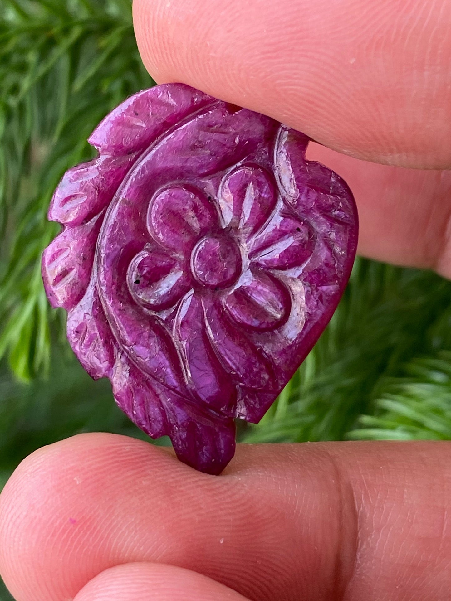 Gorgeous very rare huge size natural ruby handmade flower carving weight 24 carats size 31x24mm ideal for pendant ruby leaf carving