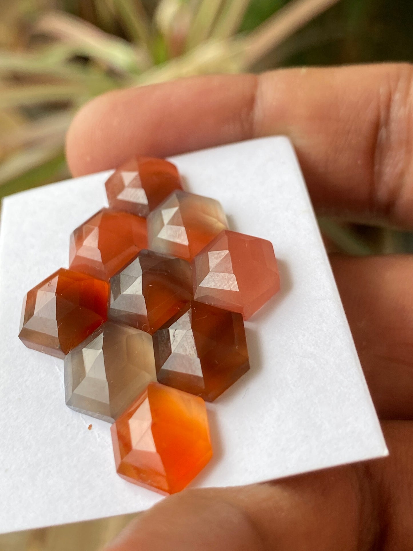 Beautiful orange agate hexagon flats wt 36 carats size 12x10mm-13x11mm pcs 9 rosecut  flatback gems