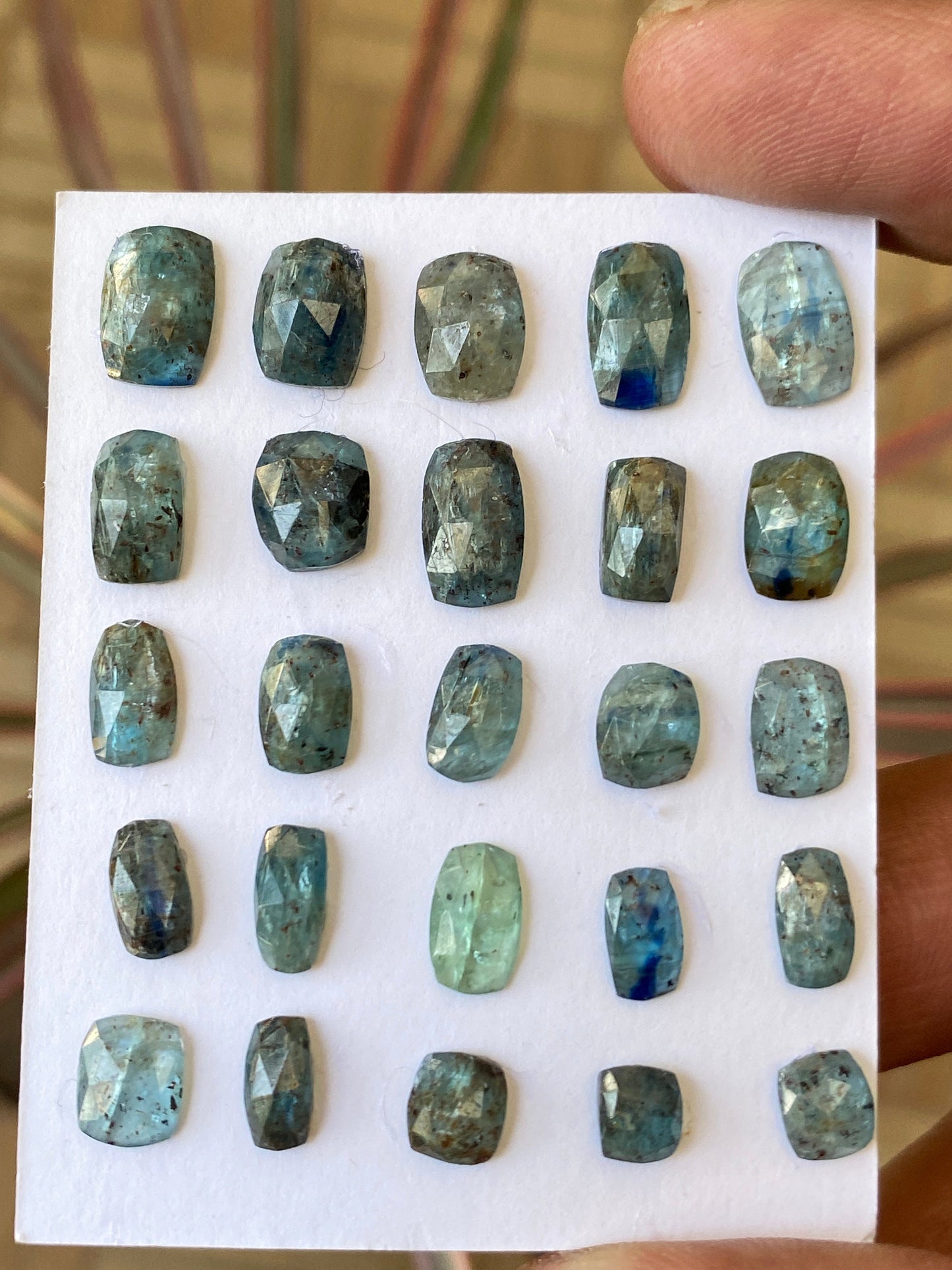 Amazing rare moss teal kyanite rosecut cushion flats amazing quality lovely color weight 40 carats pieces 25 size 6x4mm-10.4x7mm rosecut